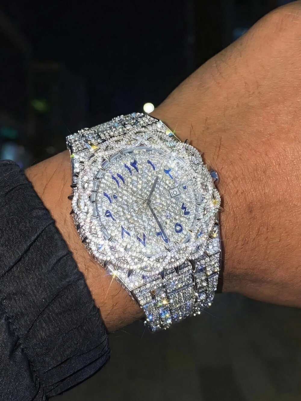 Iced Out Thorn Crown Bezel  Watch w Arabic Numeral Dial Fully Iced Out 45MM - Picture 3 of 7